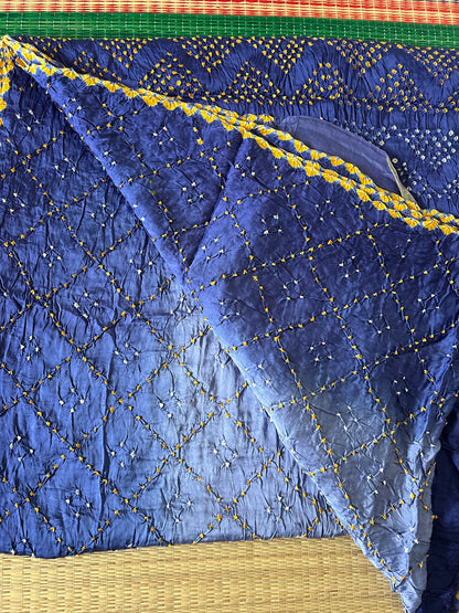 Gajji silk Bandhej saree with Zari pallu - Blue