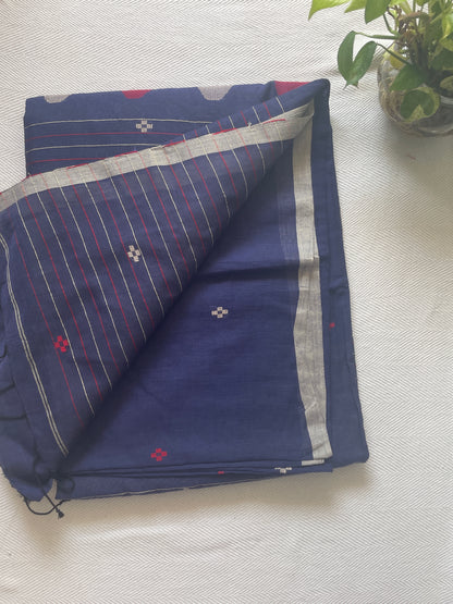 Pure cotton handwoven Jamdani saree - Blue