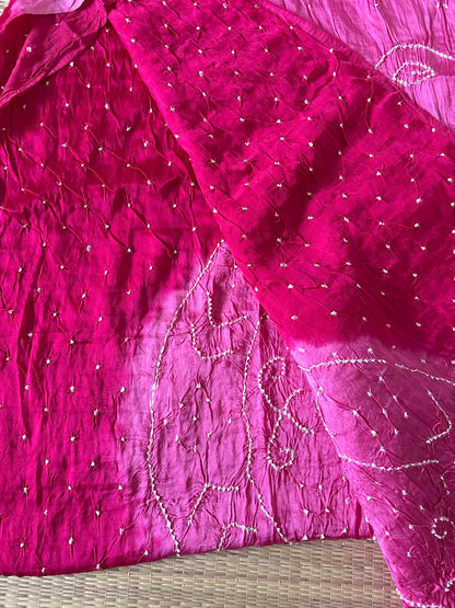 Bandhani Gajji silk saree with laadu design - Pink