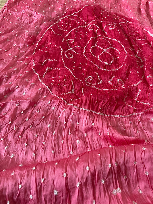 Bandhani Gajji silk saree with laadu design - Peach Pink