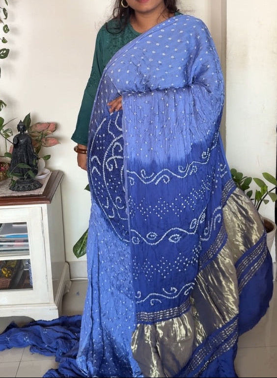 Gajji silk Bandhej saree with laadu design - Blue