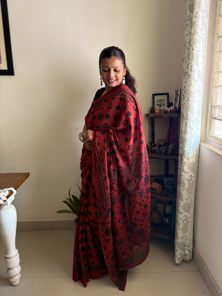 Vanaspati handblock printed pure cotton saree -4