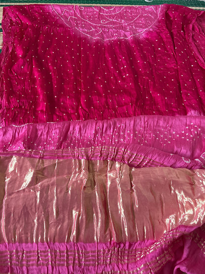 Bandhani Gajji silk saree with laadu design - Pink