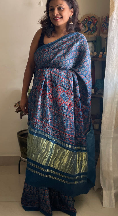 Modal silk saree with zari pallu - Blue