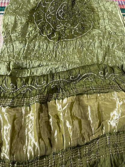 Bandhani Gajji silk saree with Laadu design - Green