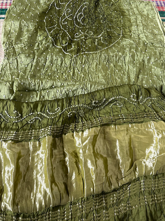 Bandhani Gajji silk saree with Laadu design - Green