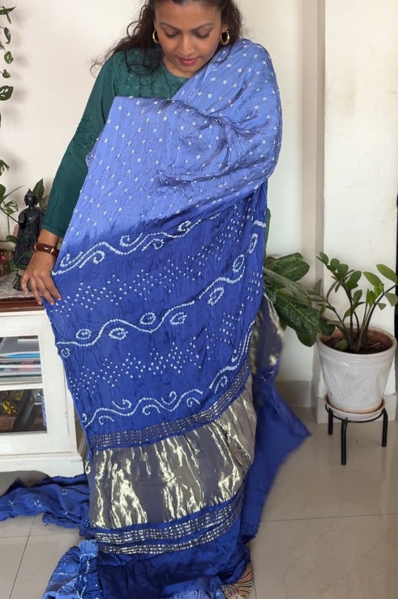 Gajji silk Bandhej saree with laadu design - Blue