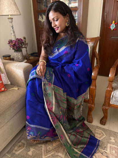 Pure Matka silk saree - Bright blue