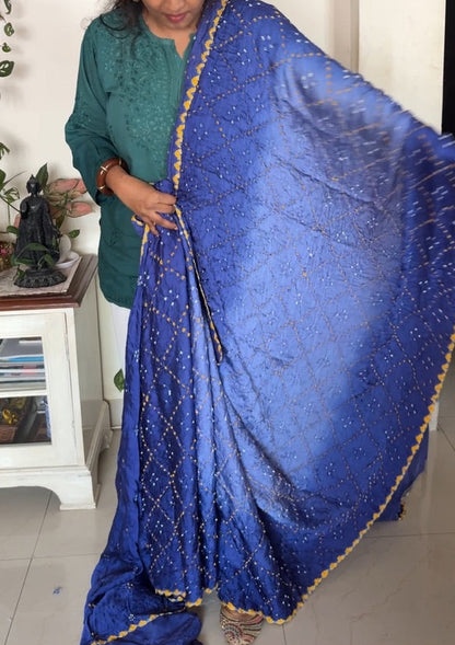 Gajji silk Bandhej saree with Zari pallu - Blue