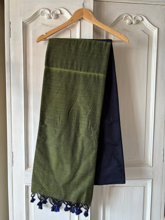 Handloom cotton saree - Navy blue & Green