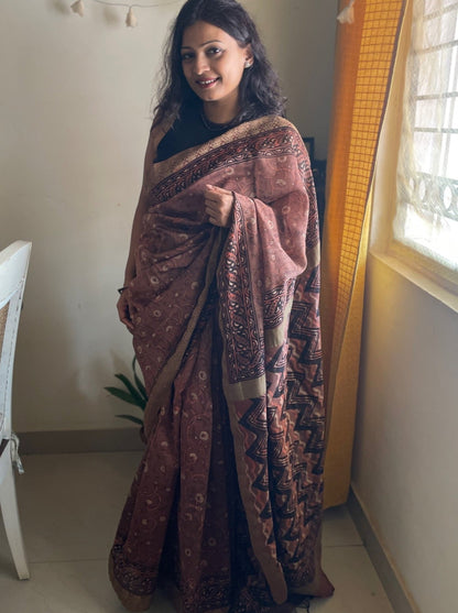 Maati - Handblock printed desi ghicha silk saree