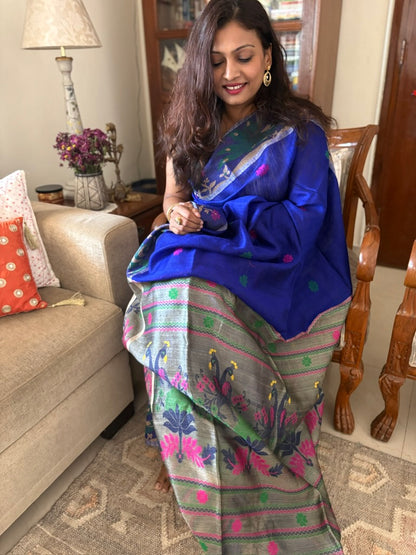 Pure Matka silk saree - Bright blue