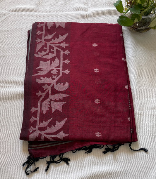 Handwoven soft cotton Jamdani - Red