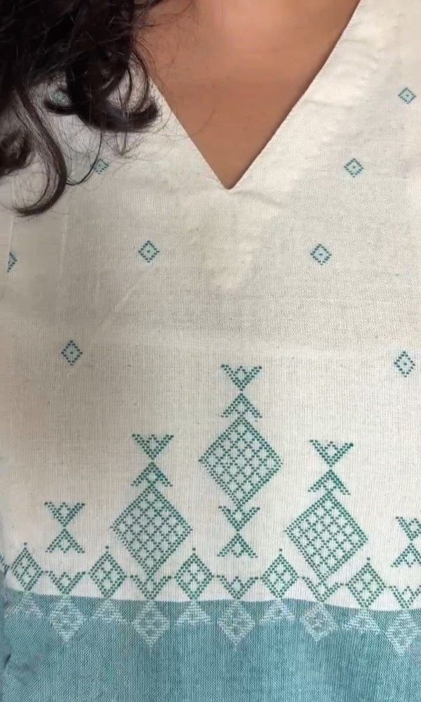 Handcrafted Urmul kala cotton dress - White Mint