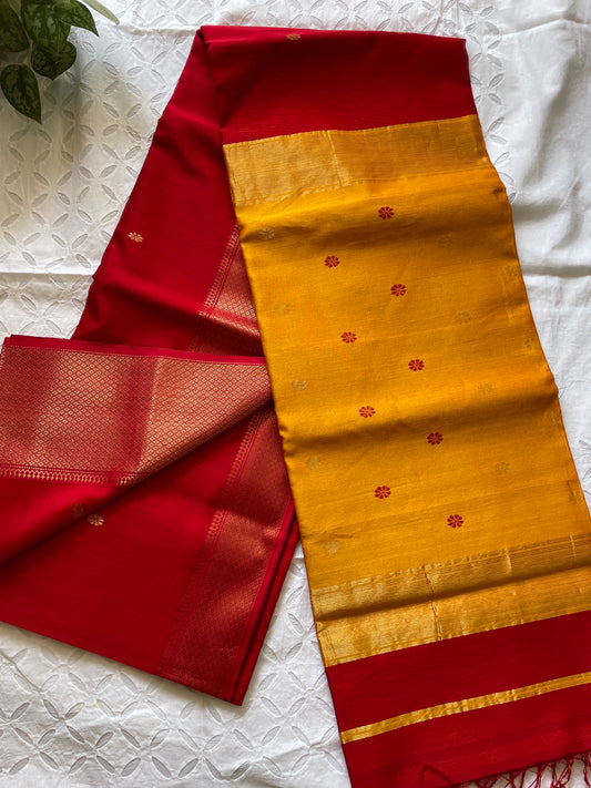 Sandhya - Pure Maheswari silk cotton saree (Red yellow)