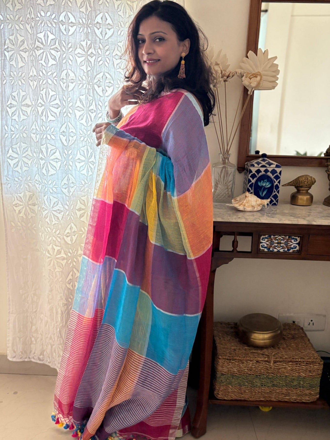 Linen handwoven saree - Spring 1