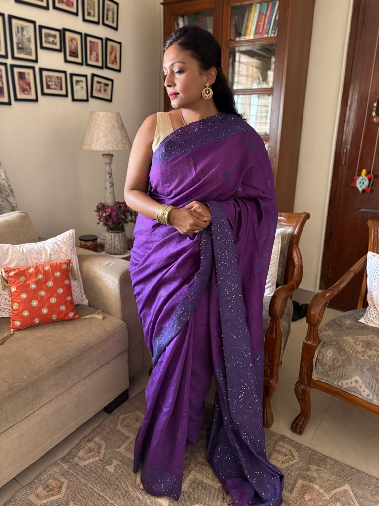 Pure Matka silk saree - Purple with Sequin