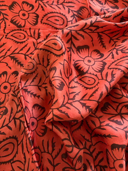 Naturally dyed Vanaspati Ajrak Modal silk saree - Earthy Red