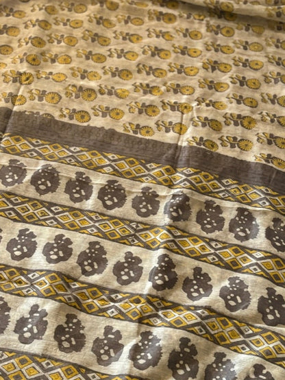 Vanaspati Hand block printed cotton silk saree - Brown