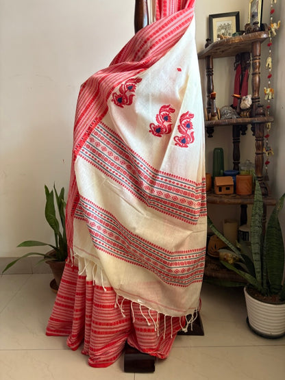 Handwoven soft cotton Jamdani saree - Lal paar 3