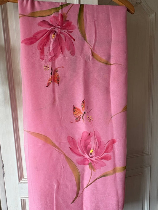 Handpainted chiffon saree - Pink 1