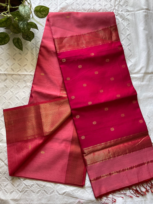 Sandhya - Pure Maheshwari silk cotton cotton saree (Pink)
