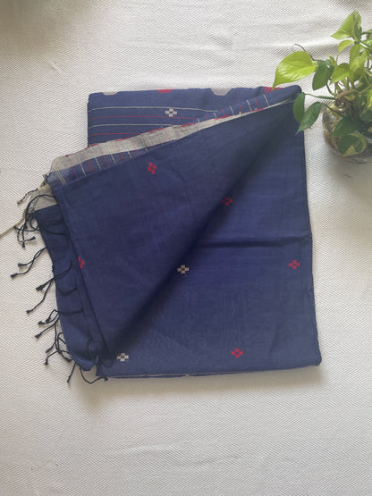 Pure cotton handwoven Jamdani saree - Blue