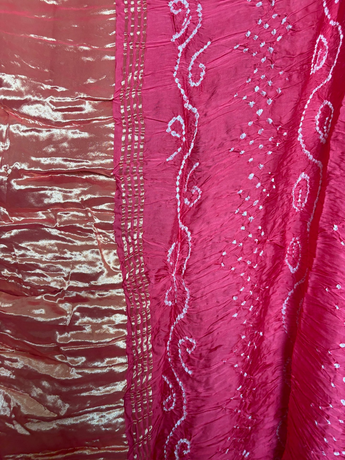 Bandhani Gajji silk saree with laadu design - Peach Pink