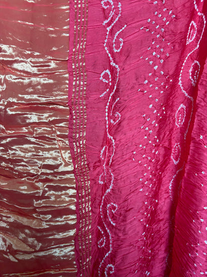 Bandhani Gajji silk saree with laadu design - Peach Pink