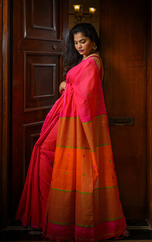 Jiya saree - Pure cotton pink orange heart saree