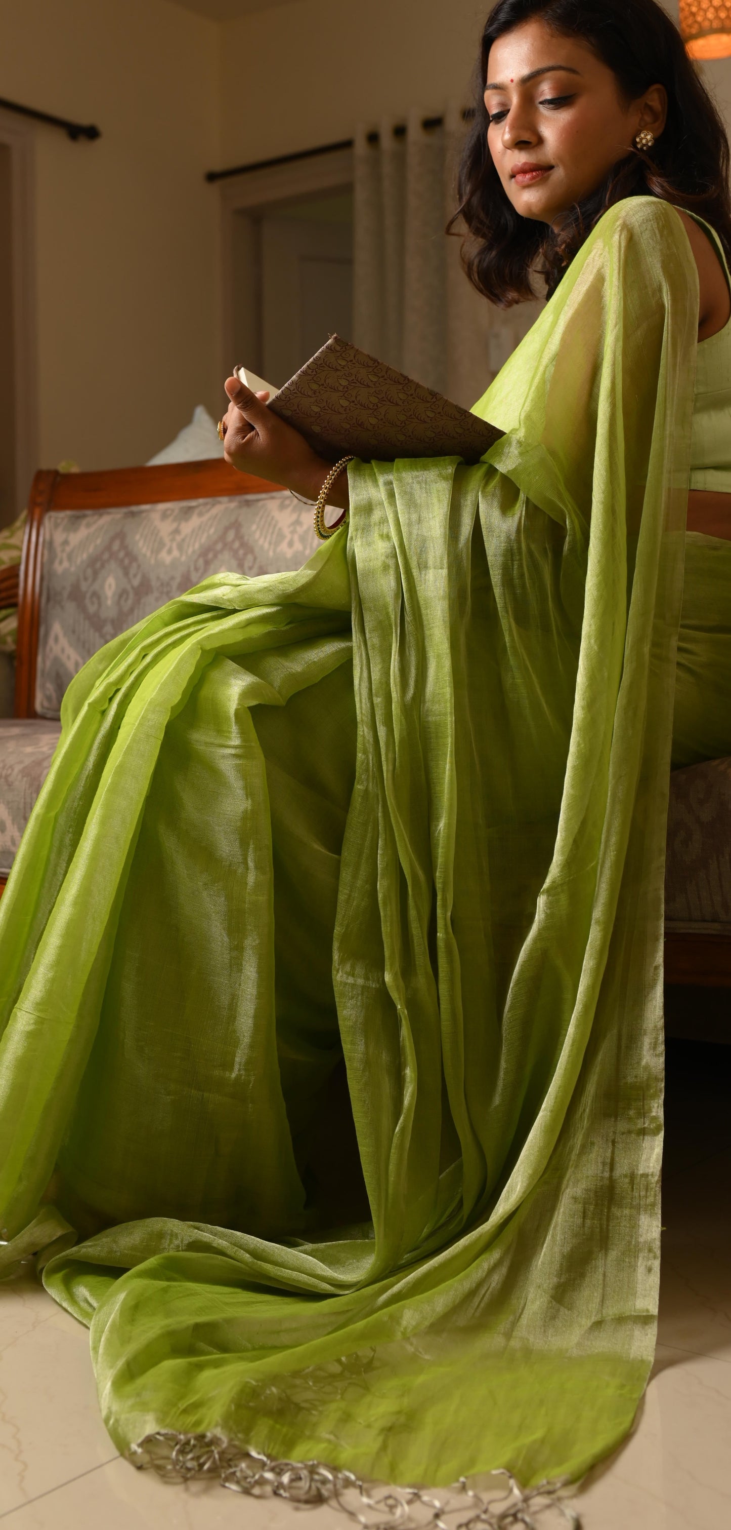 Tissue silk saree - Mint Green