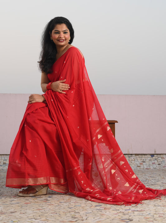 Pure Cotton zari jamdani saree - Red