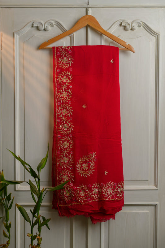 Pure Chiffon zari work saree - Red