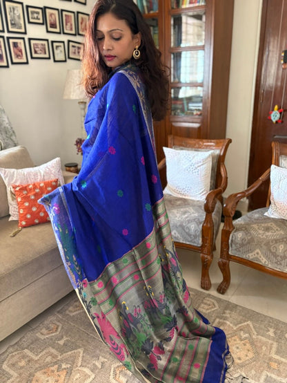 Pure Matka silk saree - Bright blue