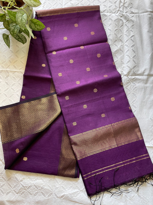 Sandhya - Pure Maheshwari silk cotton saree (Purple)