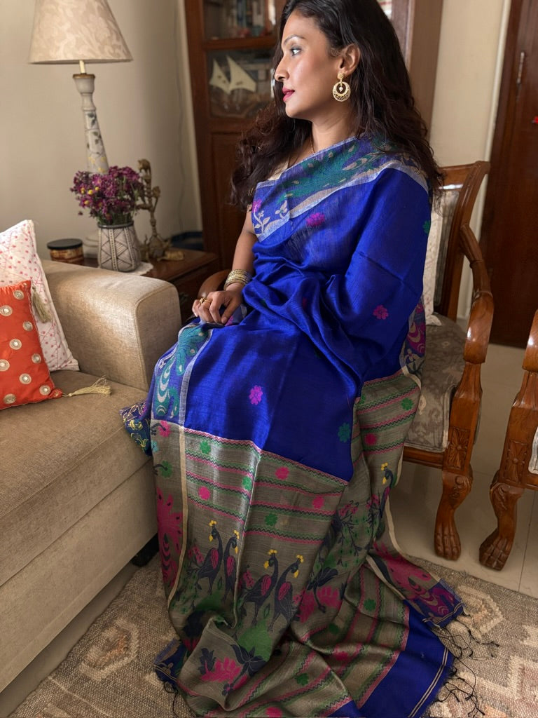 Pure Matka silk saree - Bright blue