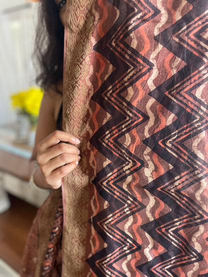 Maati - Handblock printed desi ghicha silk saree