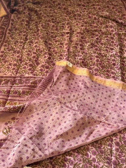Maheshwari silk hand block print saree - Phool 1