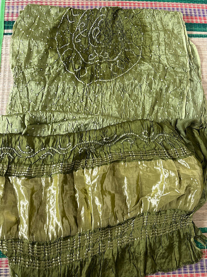 Bandhani Gajji silk saree with Laadu design - Green