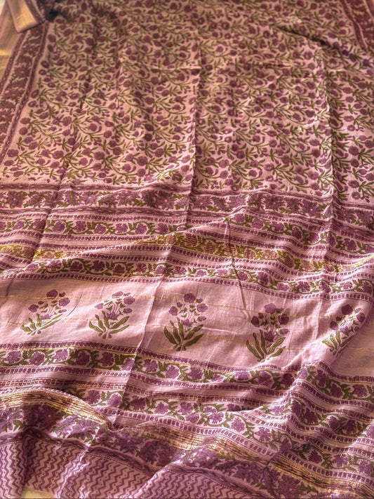 Maheshwari silk hand block print saree - Phool 1