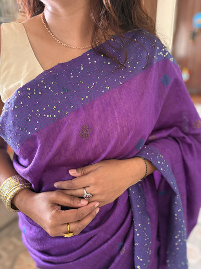 Pure Matka silk saree - Purple with Sequin