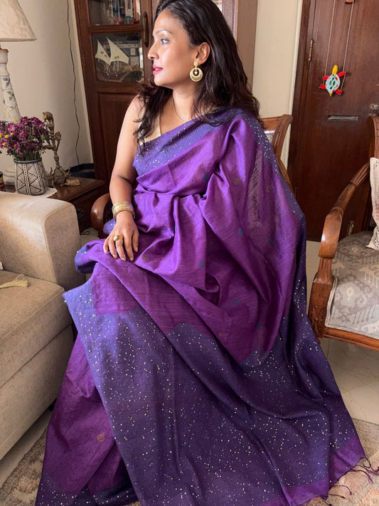 Pure Matka silk saree - Purple with Sequin