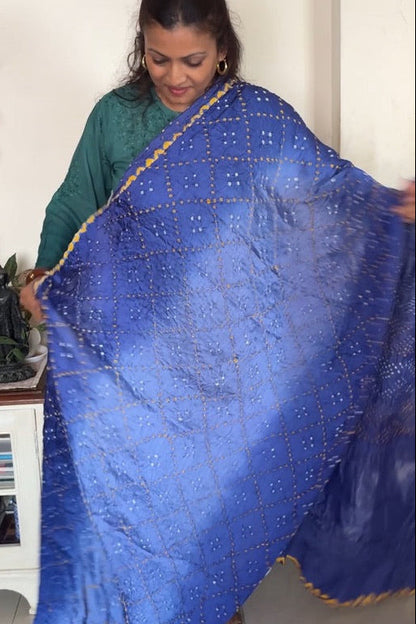 Gajji silk Bandhej saree with Zari pallu - Blue