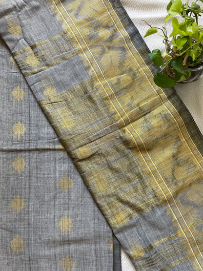 Cotton silk jamdani saree - Grey