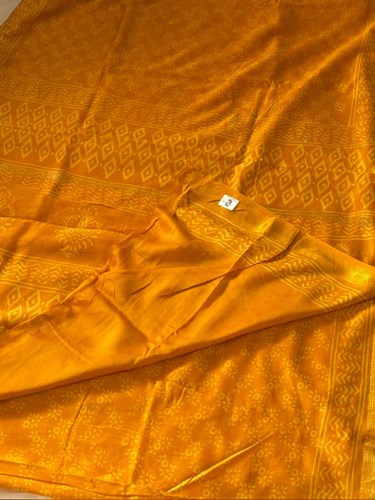 Maheshwari silk hand block print saree - Yellow