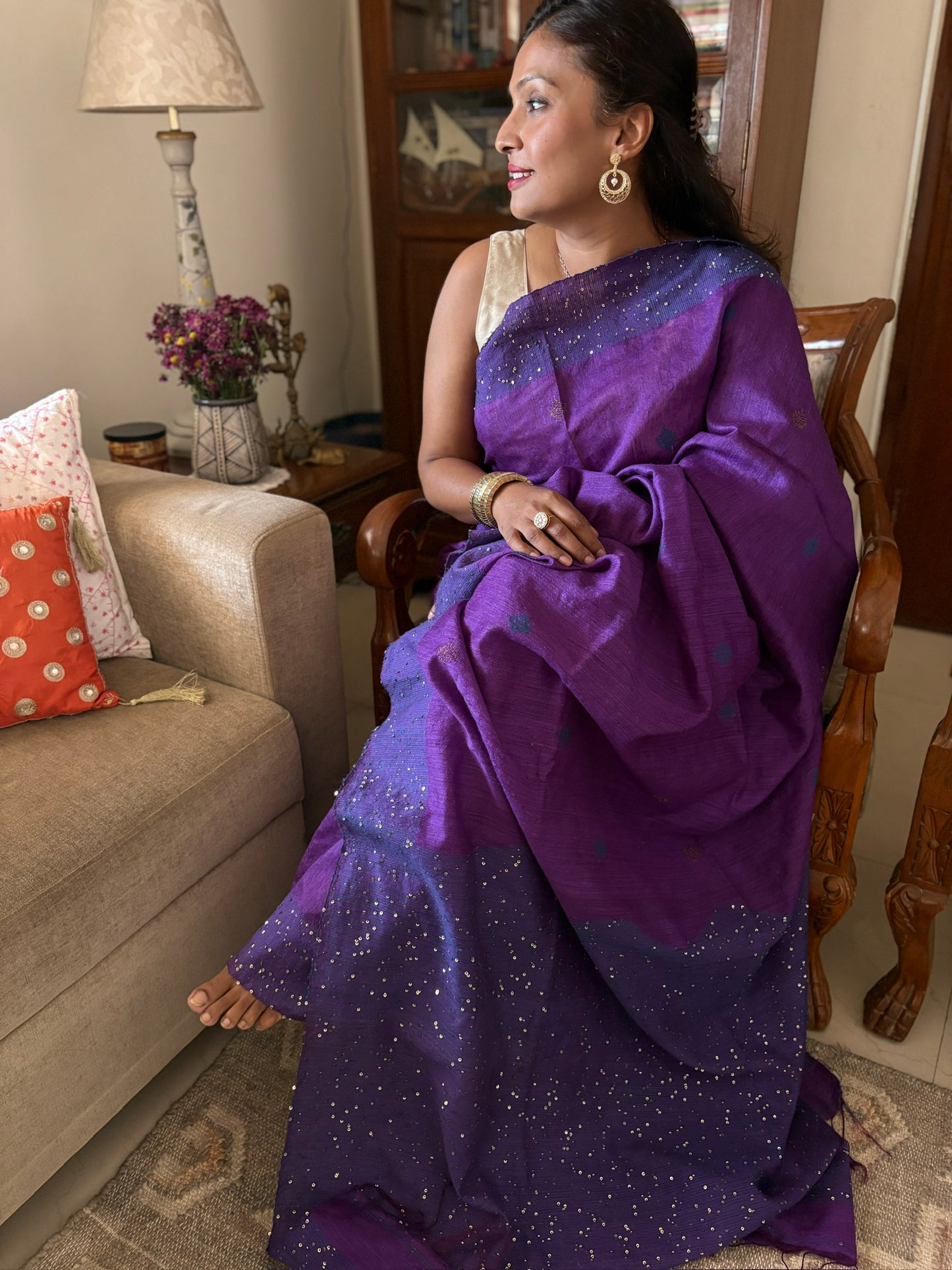 Pure Matka silk saree - Purple with Sequin