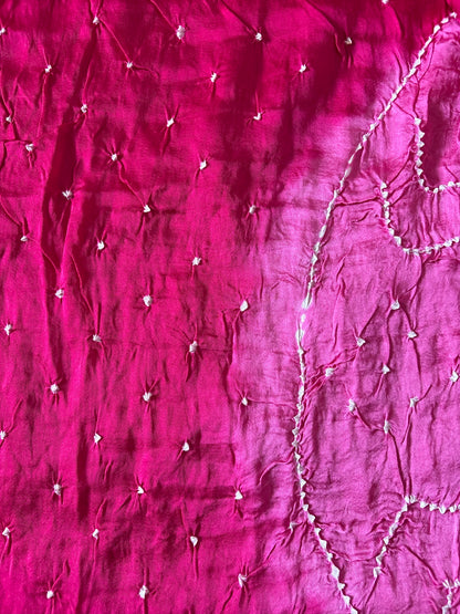 Bandhani Gajji silk saree with laadu design - Pink
