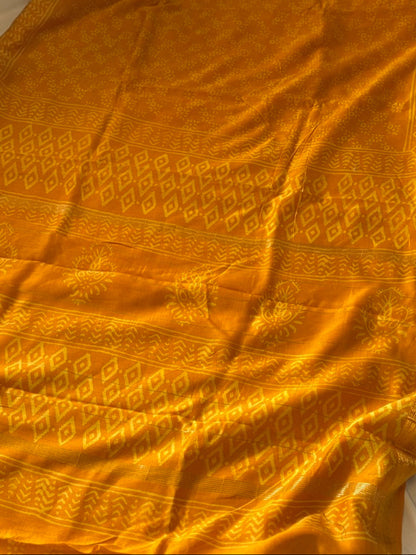 Maheshwari silk hand block print saree - Yellow
