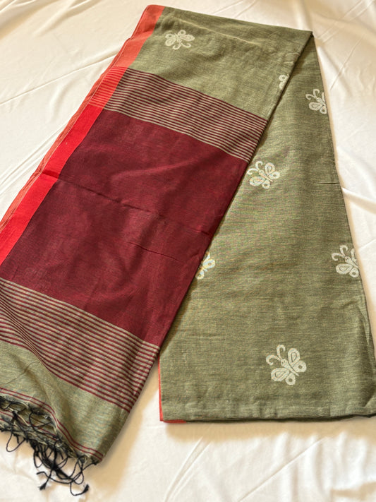 Handwoven Jamdani saree - Butterfly green