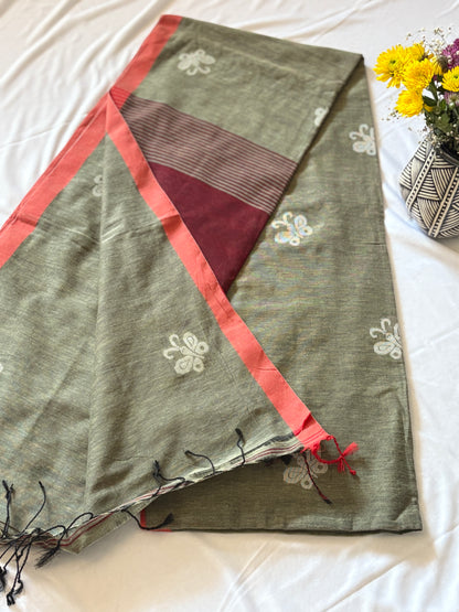 Handwoven Jamdani saree - Butterfly green